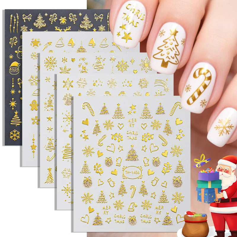 DIVERSE DEPOT™ - Premium Gold 3D Nail Art Stickers | Imported Quality