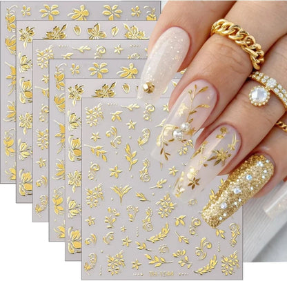 DIVERSE DEPOT™ - Premium Gold 3D Nail Art Stickers | Imported Quality