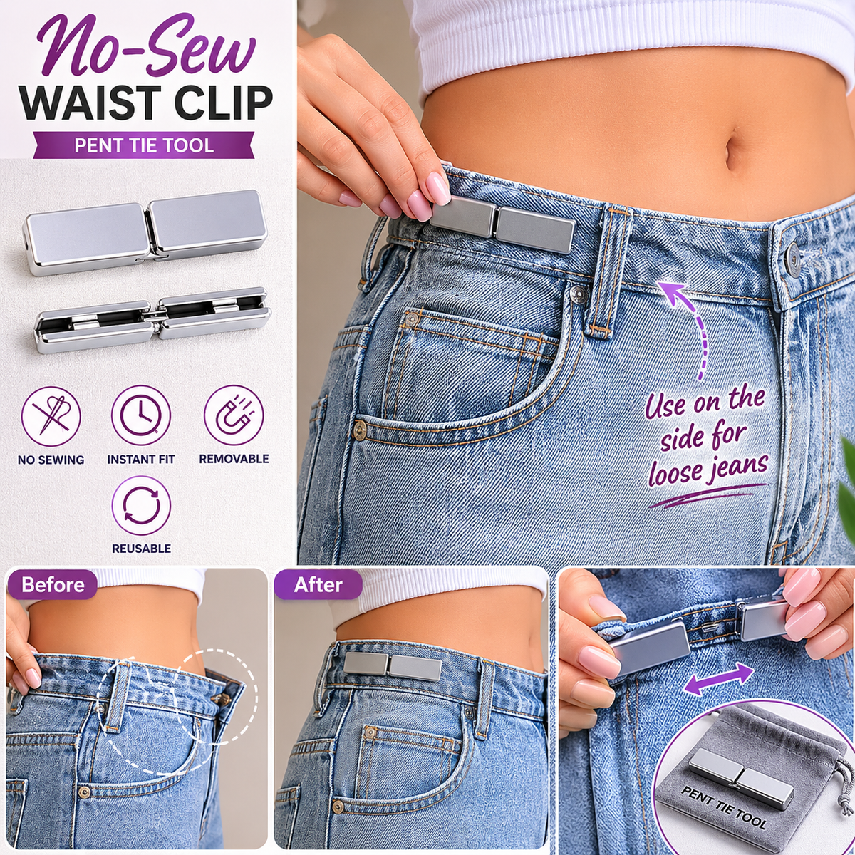 Adjustable Invisible Jeans Waist Clip