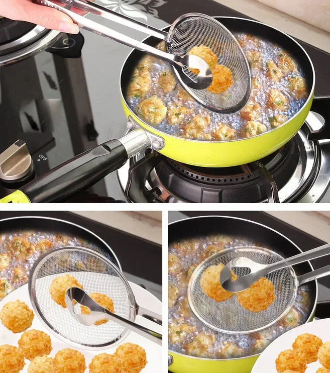 DIVERSE DEPOT™ - 2-in-1 Stainless Steel Frying Strainer Tong