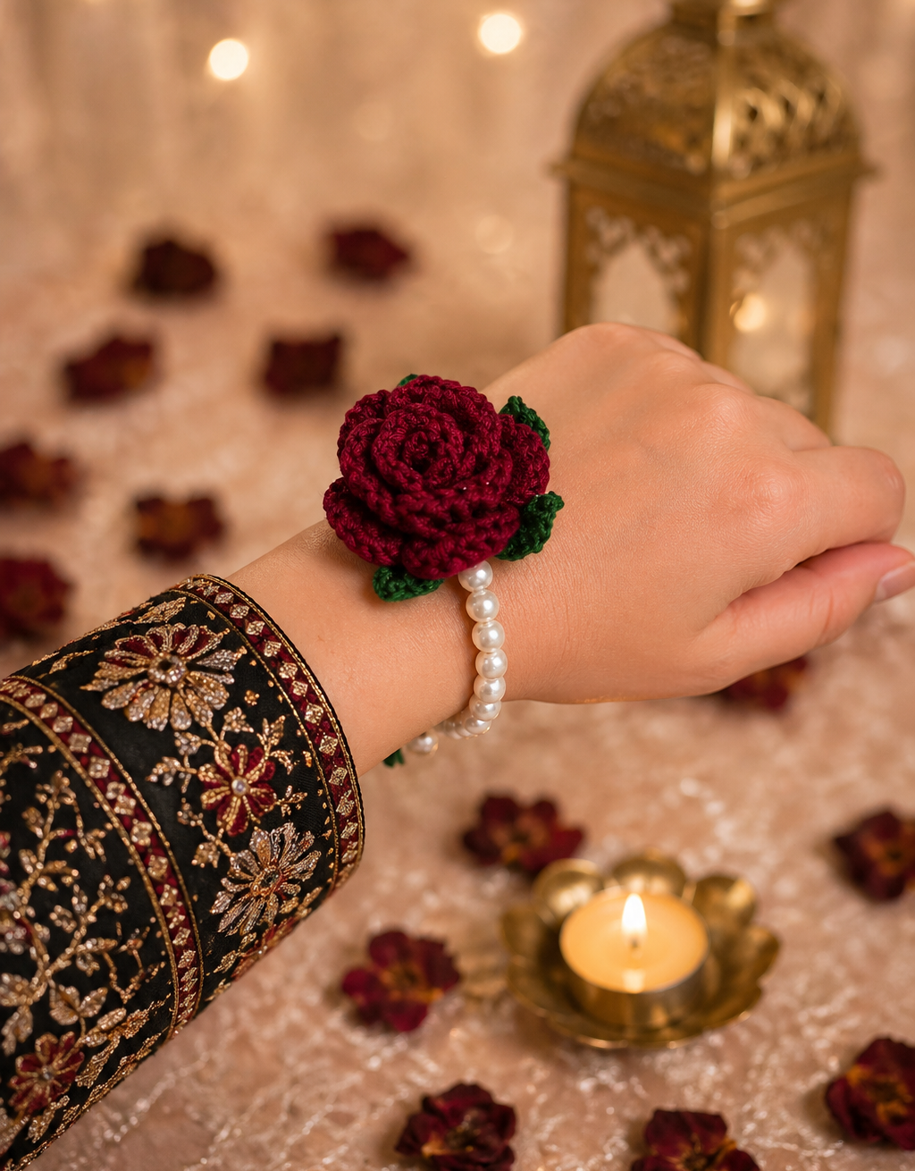 DIVERSE DEPOT™ - Crochet Rose Gajra Bracelet Elegant