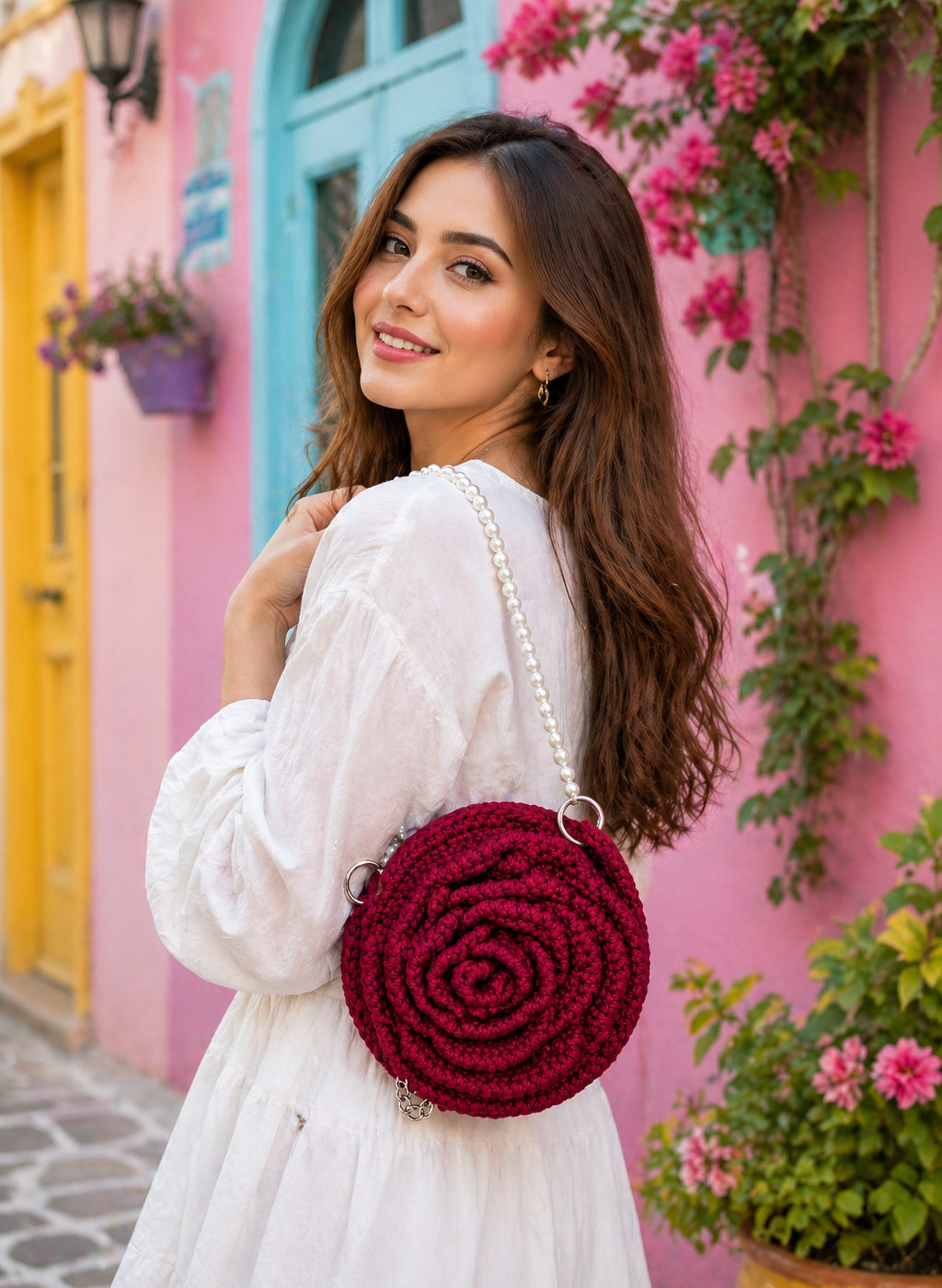 DIVERSE DEPOT™ - Stylish Handmade Crochet Rose Bag