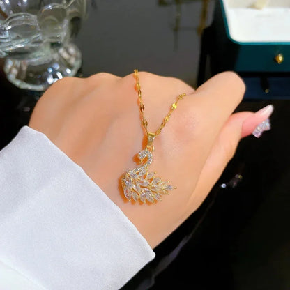 DIVERSE DEPOT™ - Elegant Swan Zircon Necklace Rose Gold