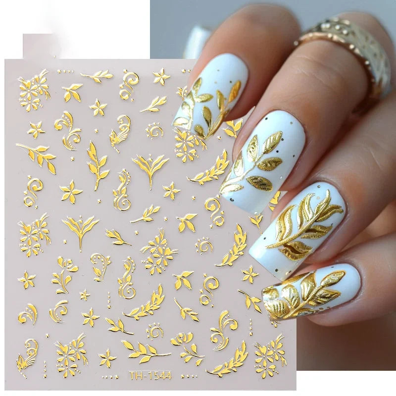 DIVERSE DEPOT™ - Premium Gold 3D Nail Art Stickers | Imported Quality