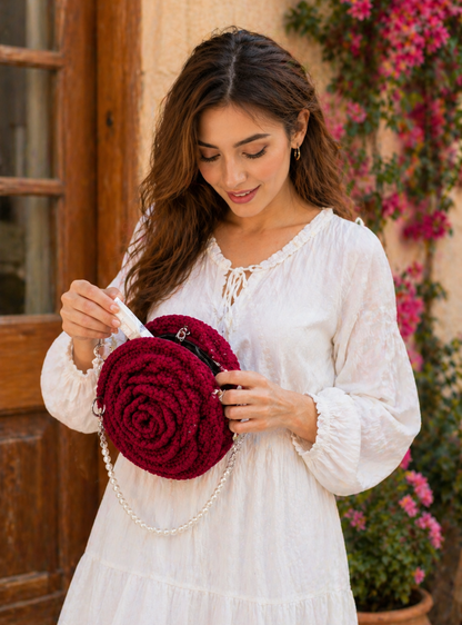 DIVERSE DEPOT™ - Stylish Handmade Crochet Rose Bag