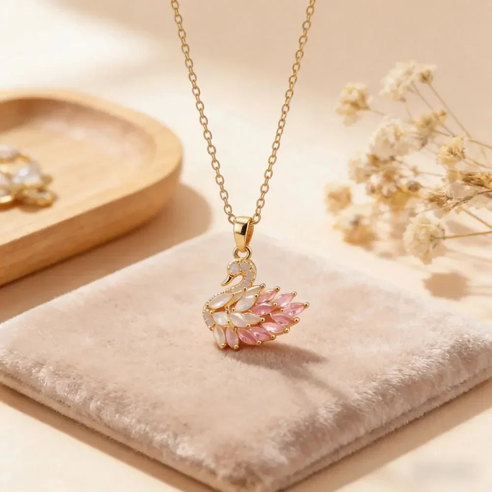 DIVERSE DEPOT™ - Elegant Swan Zircon Necklace Rose Gold