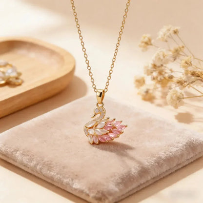DIVERSE DEPOT™ - Elegant Swan Zircon Necklace Rose Gold