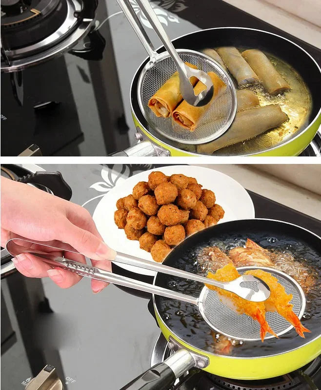 DIVERSE DEPOT™ - 2-in-1 Stainless Steel Frying Strainer Tong