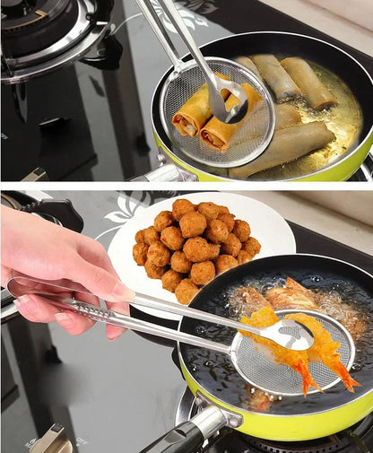 DIVERSE DEPOT™ - 2-in-1 Stainless Steel Frying Strainer Tong