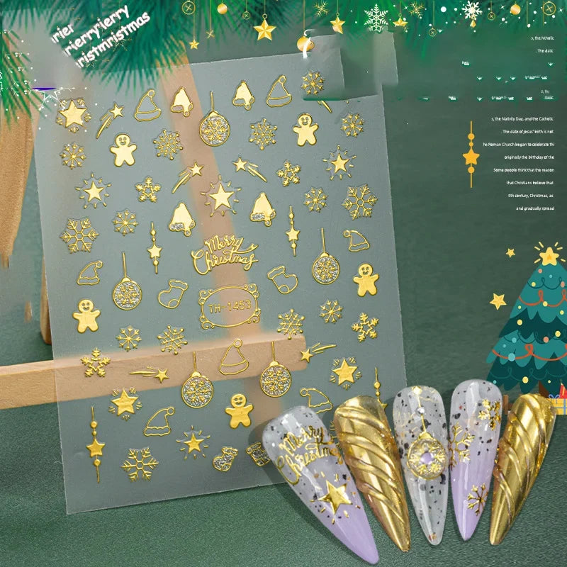DIVERSE DEPOT™ - Premium Gold 3D Nail Art Stickers | Imported Quality