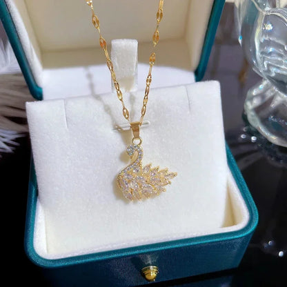 DIVERSE DEPOT™ - Elegant Swan Zircon Necklace Rose Gold