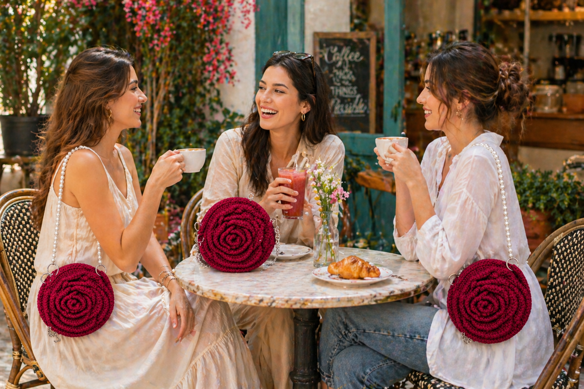DIVERSE DEPOT™ - Stylish Handmade Crochet Rose Bag