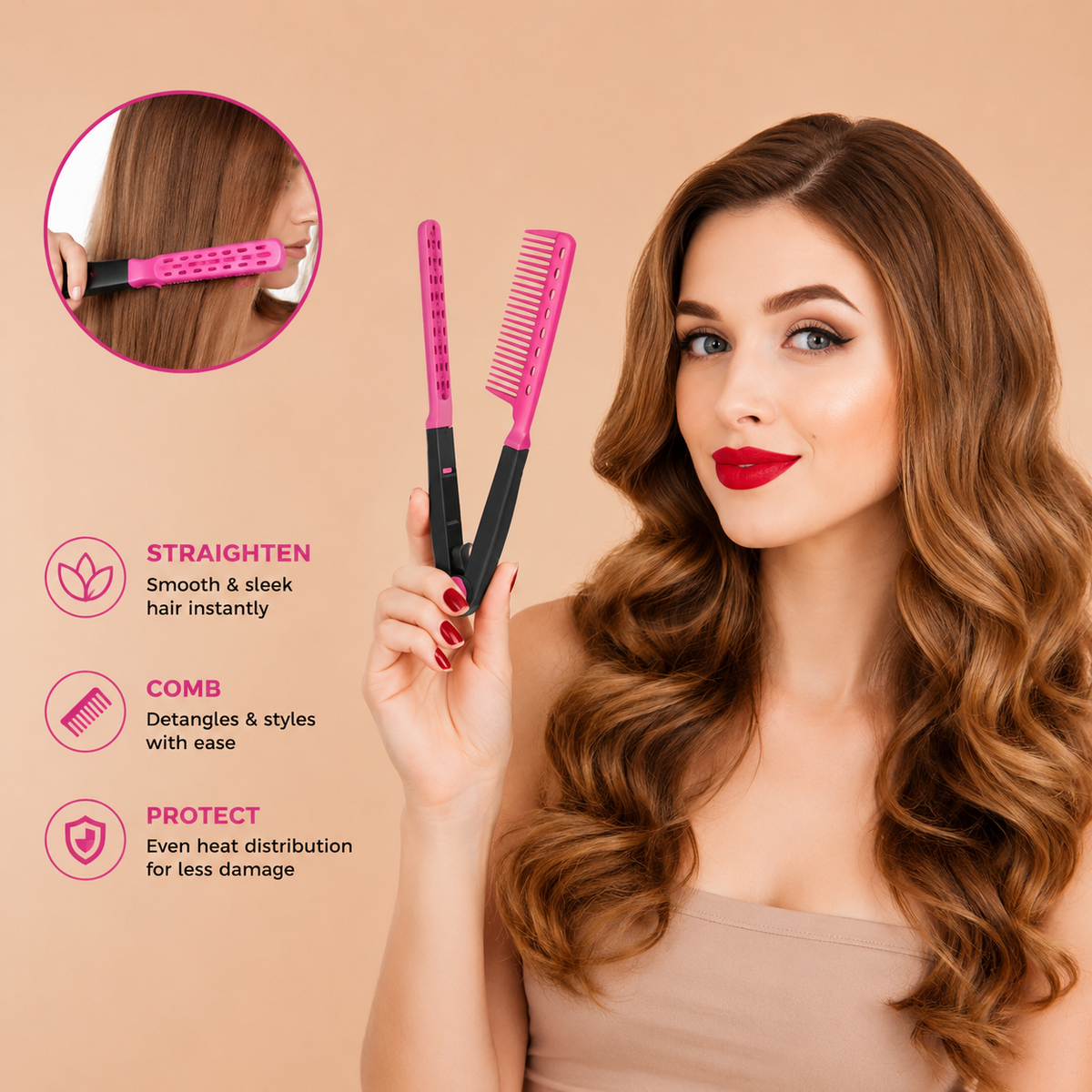 DIVERSE DEPOT™ - V Shape Hair Straightening Comb