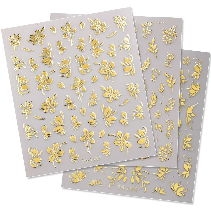 DIVERSE DEPOT™ - Premium Gold 3D Nail Art Stickers | Imported Quality