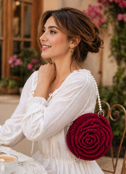 DIVERSE DEPOT™ - Stylish Handmade Crochet Rose Bag