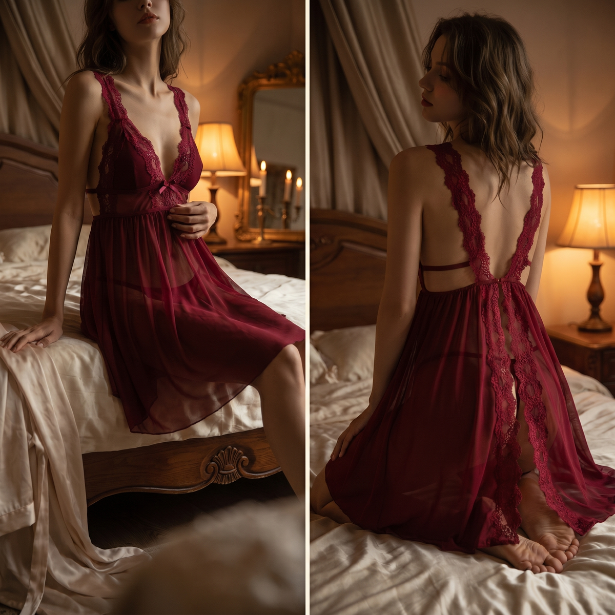 DIVERSE DEPOT™ - Elegant Lace Nightwear Dress