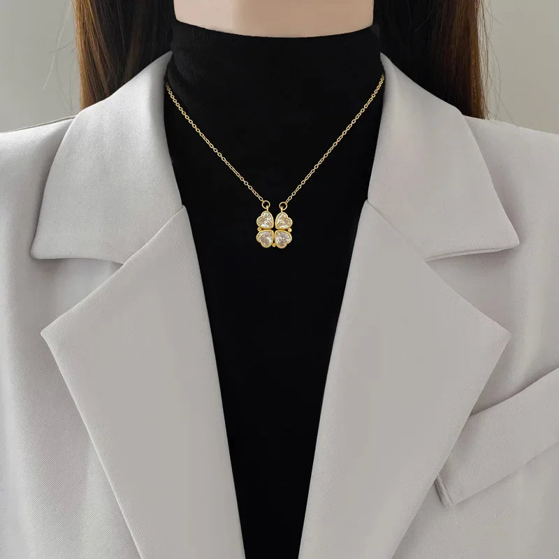 DIVERSE DEPOT™ - 2 in 1 Premium Clover Heart Necklace | Imported Quality