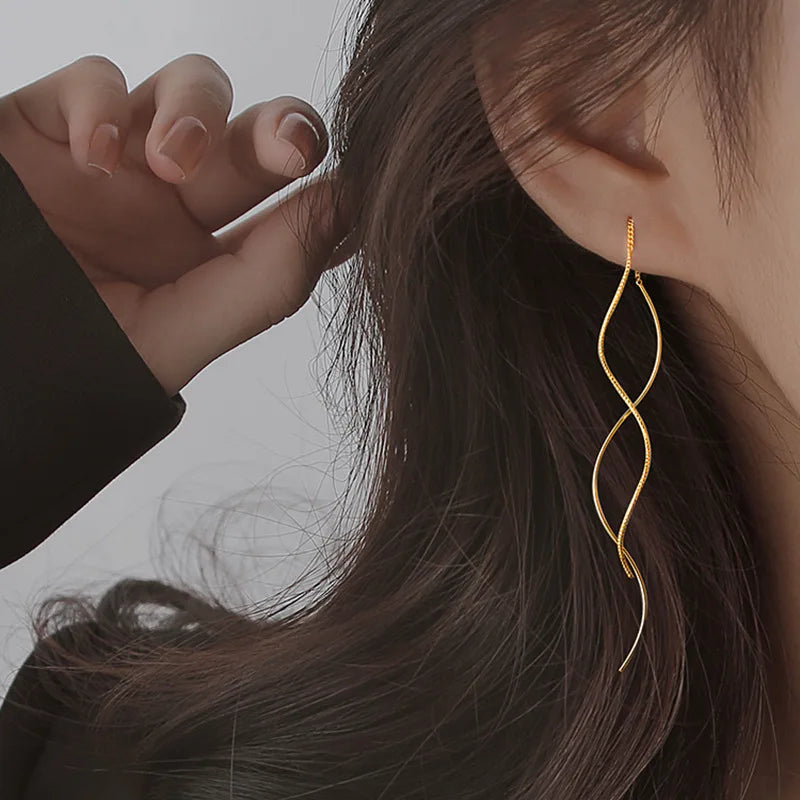 DIVERSE DEPOT™ - Elegant Twist Design Long Drop Earrings