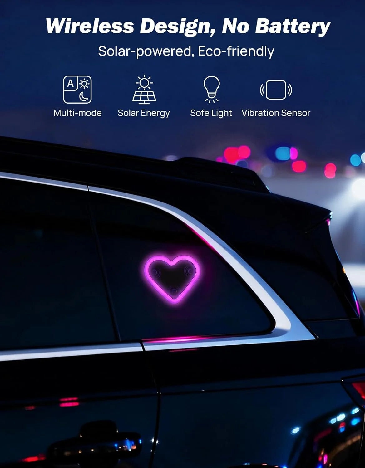Solar Car Window Heart LED Light