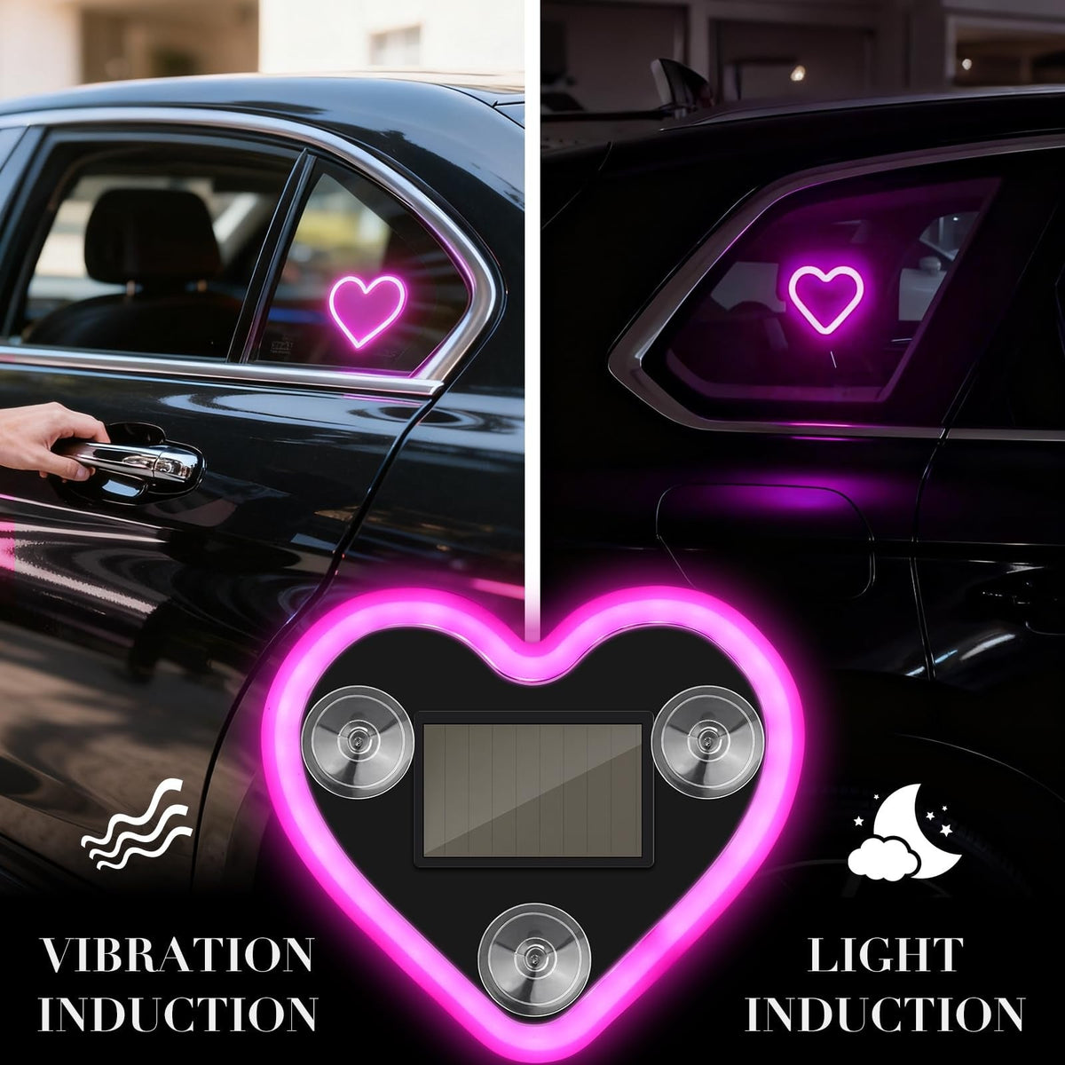 Solar Car Window Heart LED Light